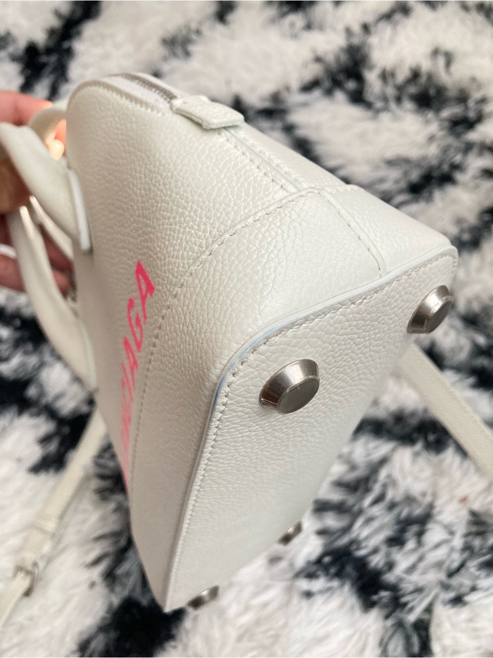 Balenciaga Cream Leather Mini Top-Handle Bag with Pink Logo - Picture 10 of 13